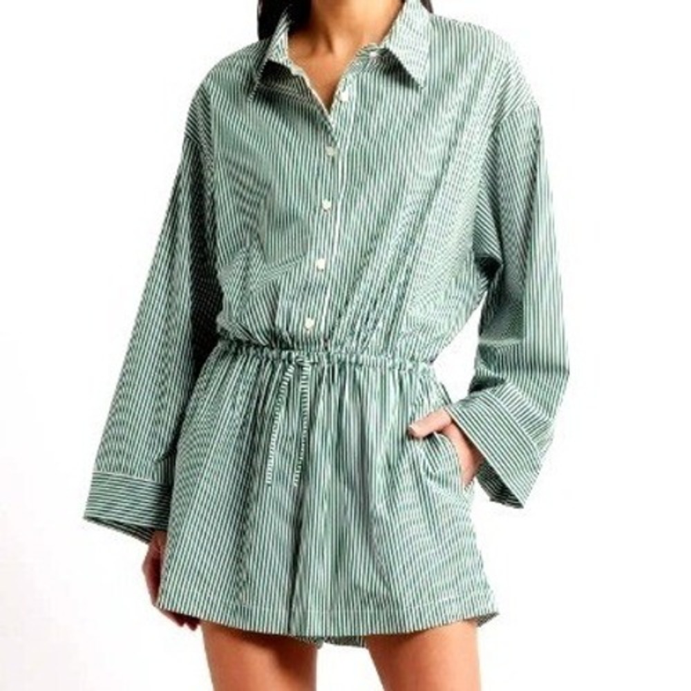 ANTHROPOLOGIE FAITHFUL NWT Women's 12 Green White Stripe Freja Playsuit Romper